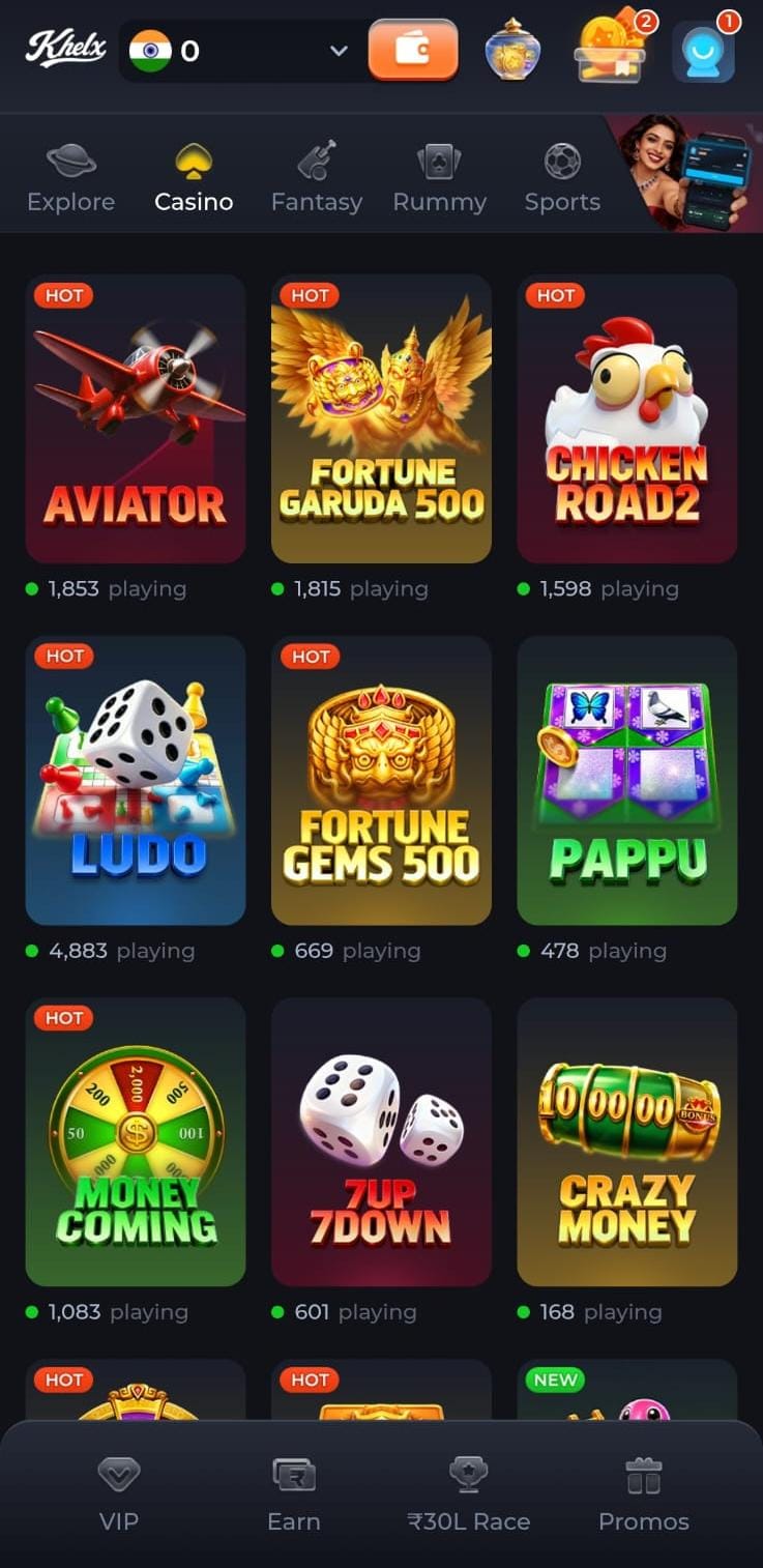 Khelx Game Gullak Cash reward screen showing VIP level and ₹10 cash details